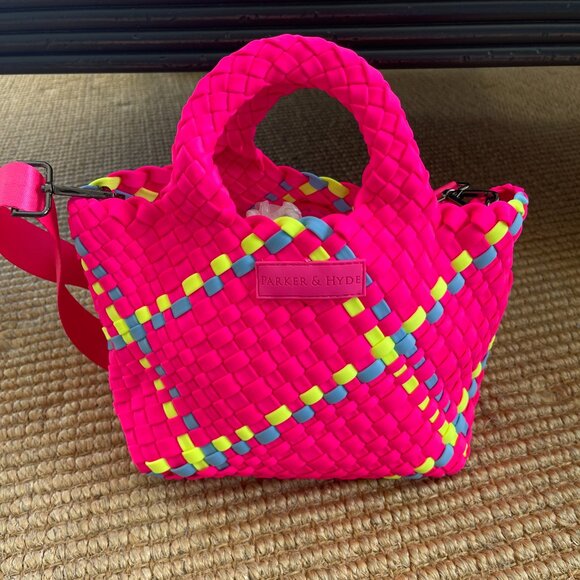 Parker & Hyde Woven Mini Tote Neon Pink Multi - Picture 3 of 4